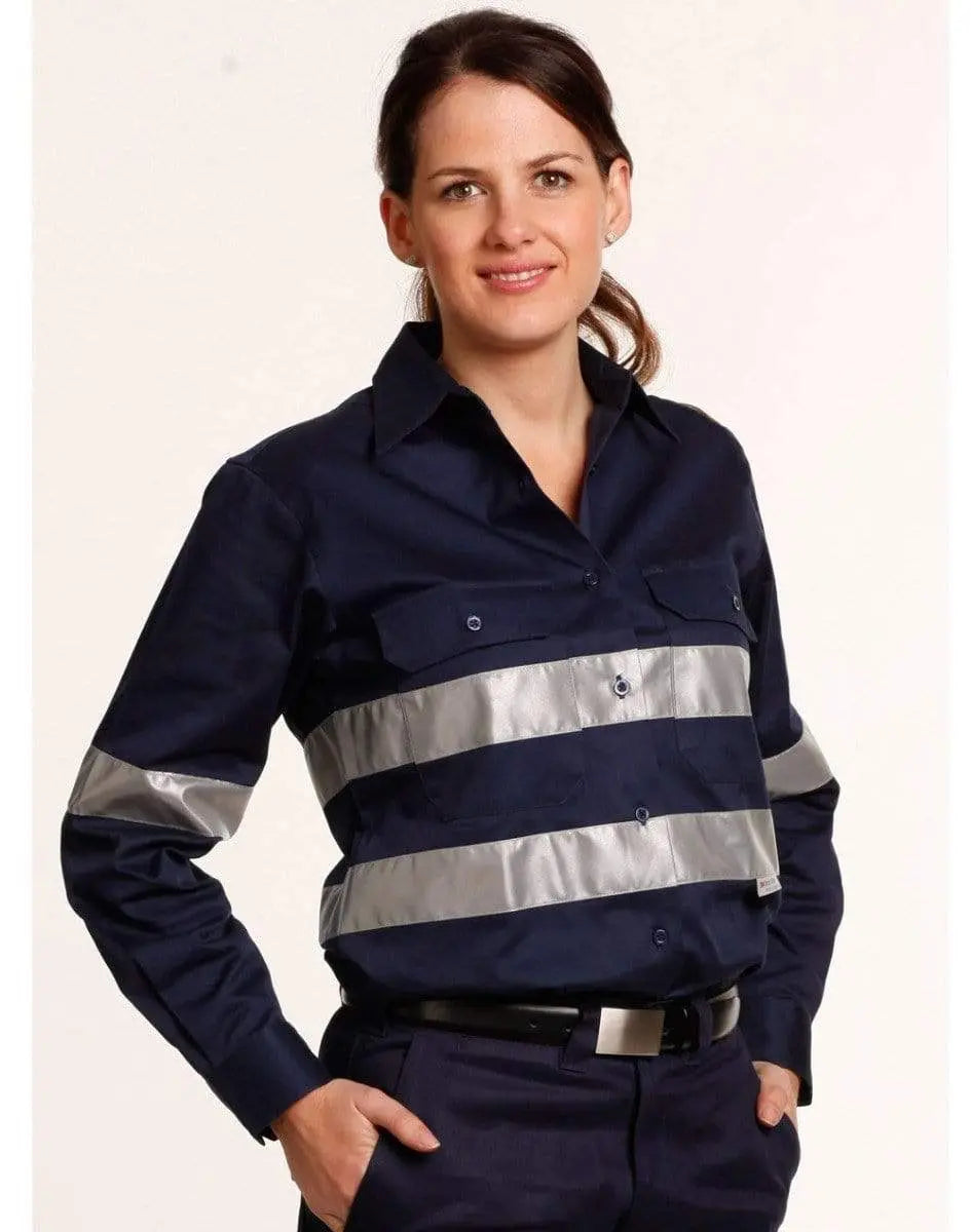 Women's Cotton Drill Work Shirt With 3m Tapes WT08HV Work Wear Australian Industrial Wear